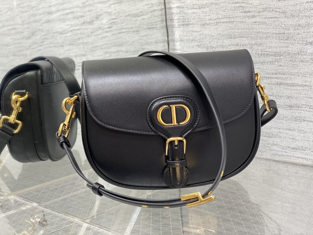 Dior Dior Black Smooth Calfskin Medium Bobby Saddle Crossbody Bag Gold CD Logo