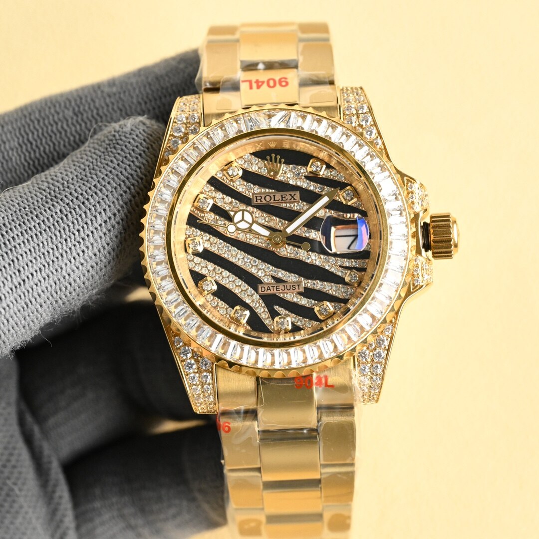 Rolex  Rolex Datejust Solid Yellow Gold Diamond Bezel Tiger Stripe Paved Diamond Dial Oyster Bracelet Ladie