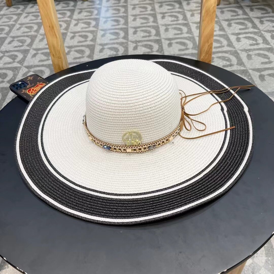 Dior Dior Color‑Block Wide‑Brim Woven Straw Sun Hat