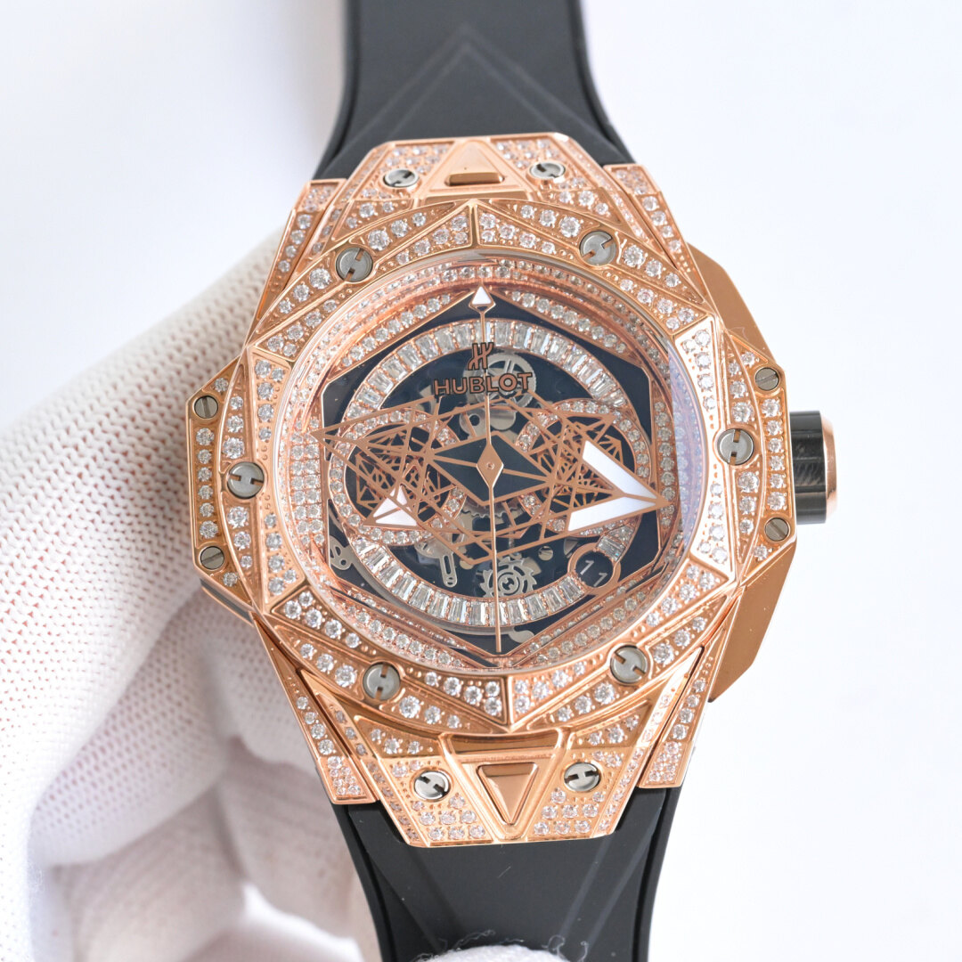 Hublot Hublot Sang Bleu Rose Gold Full‑Set Diamond Skeleton Watch
