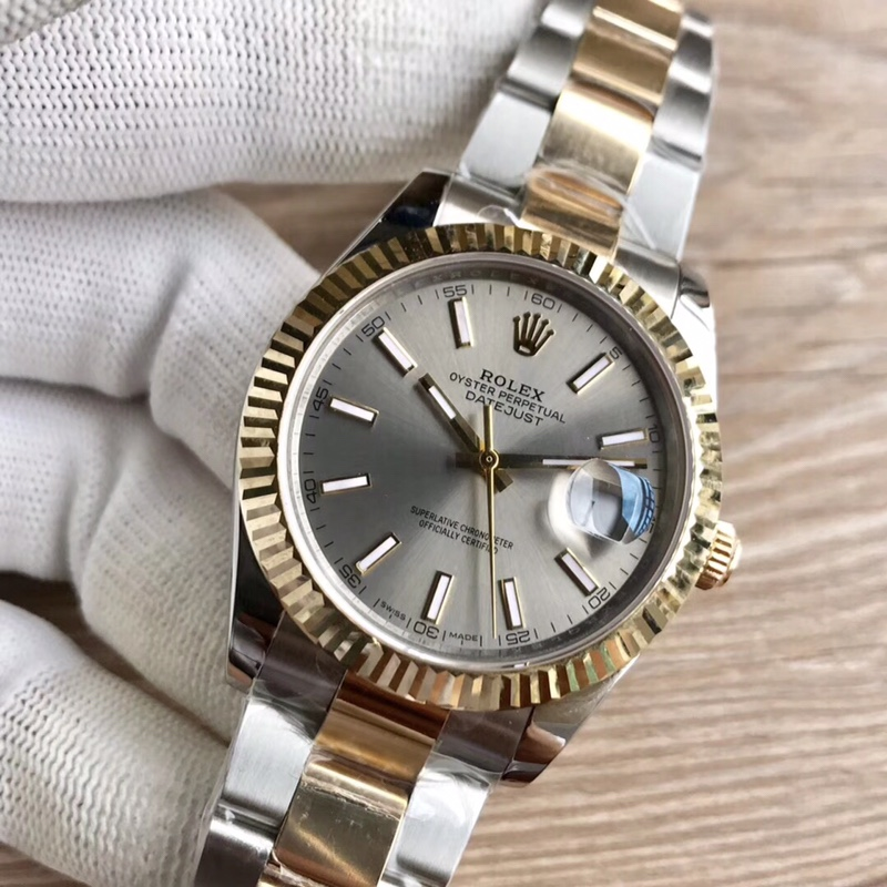 Rolex Rolex Datejust Two-Tone Fluted Bezel Grey Dial Oyster Bracelet Watch