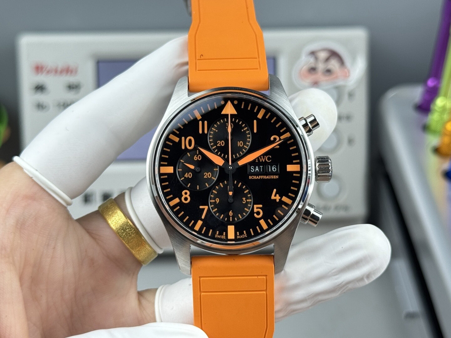 IWC IWC Pilot Black‑Dial Orange Rubber Chronograph Men Watch