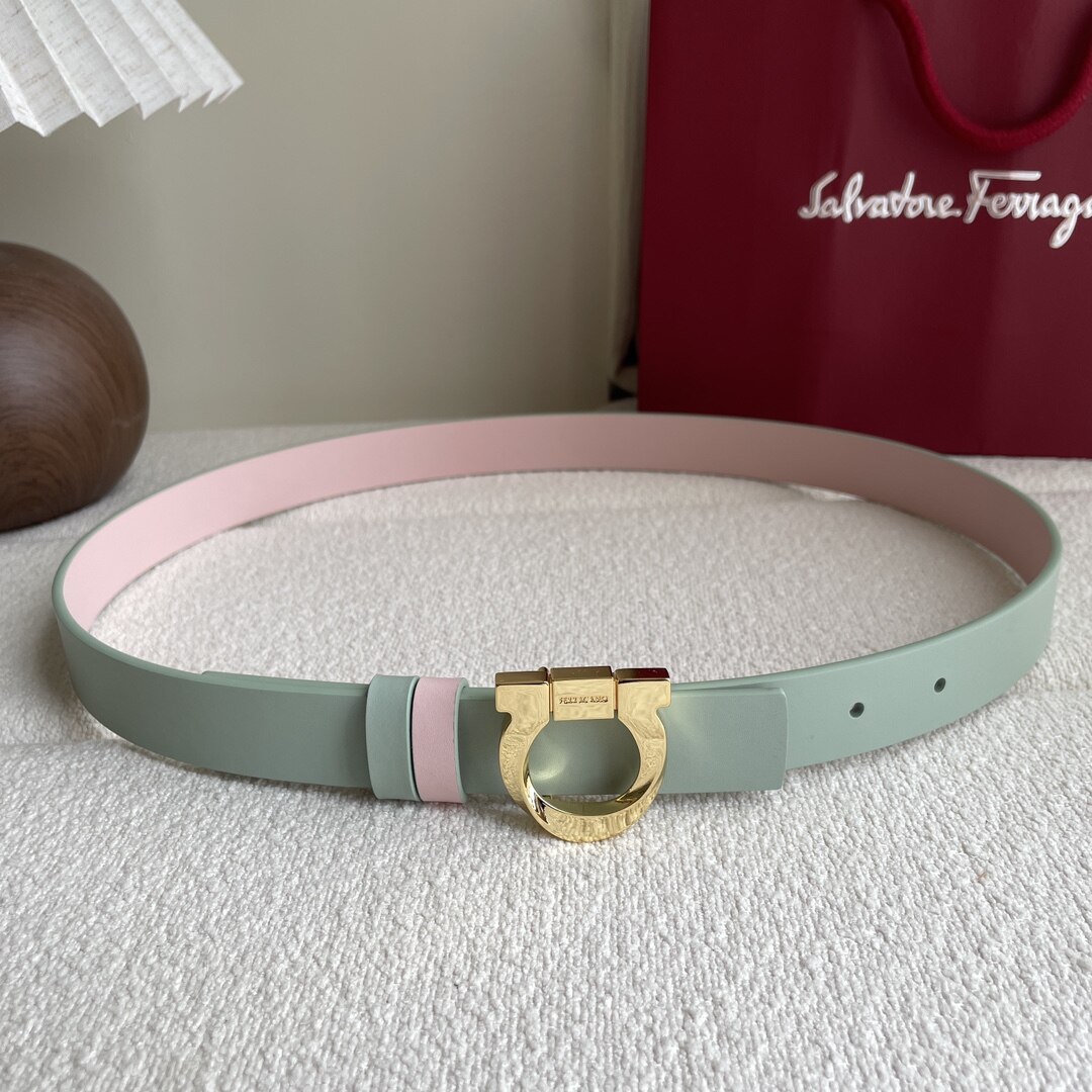 Ferragamo Ferragamo Gancini Color‑Block Reversible Thin Belt