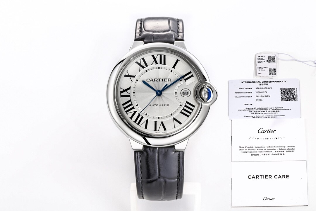 Cartier Cartier Ballon Bleu Steel White Dial Roman Numeral Black Alligator Leather Automatic Watch