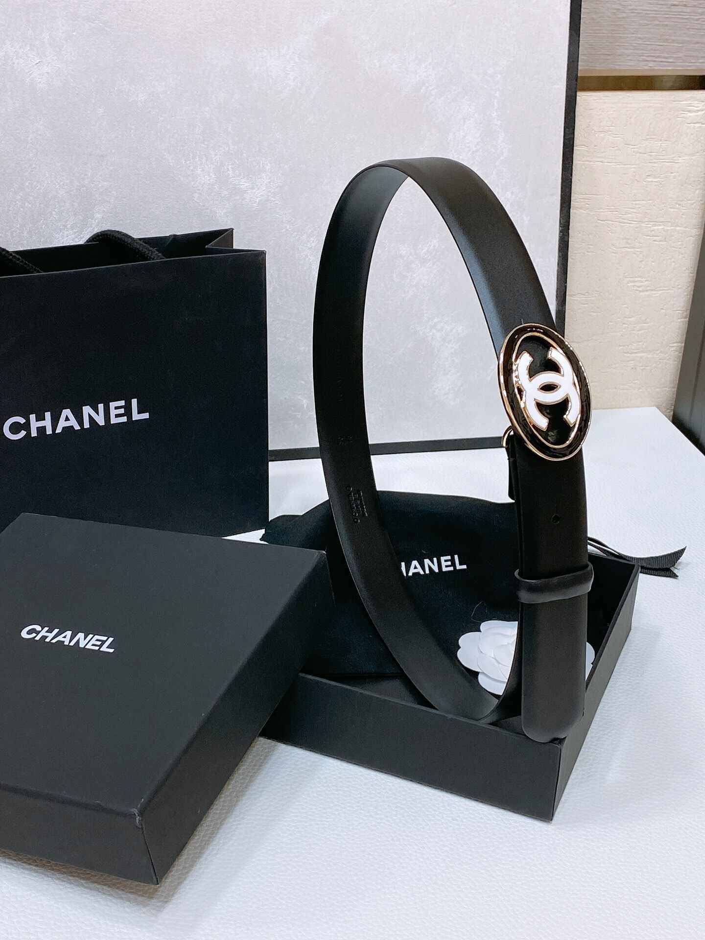 Chanel Chanel Oval Enamel Double‑C Leather Belt