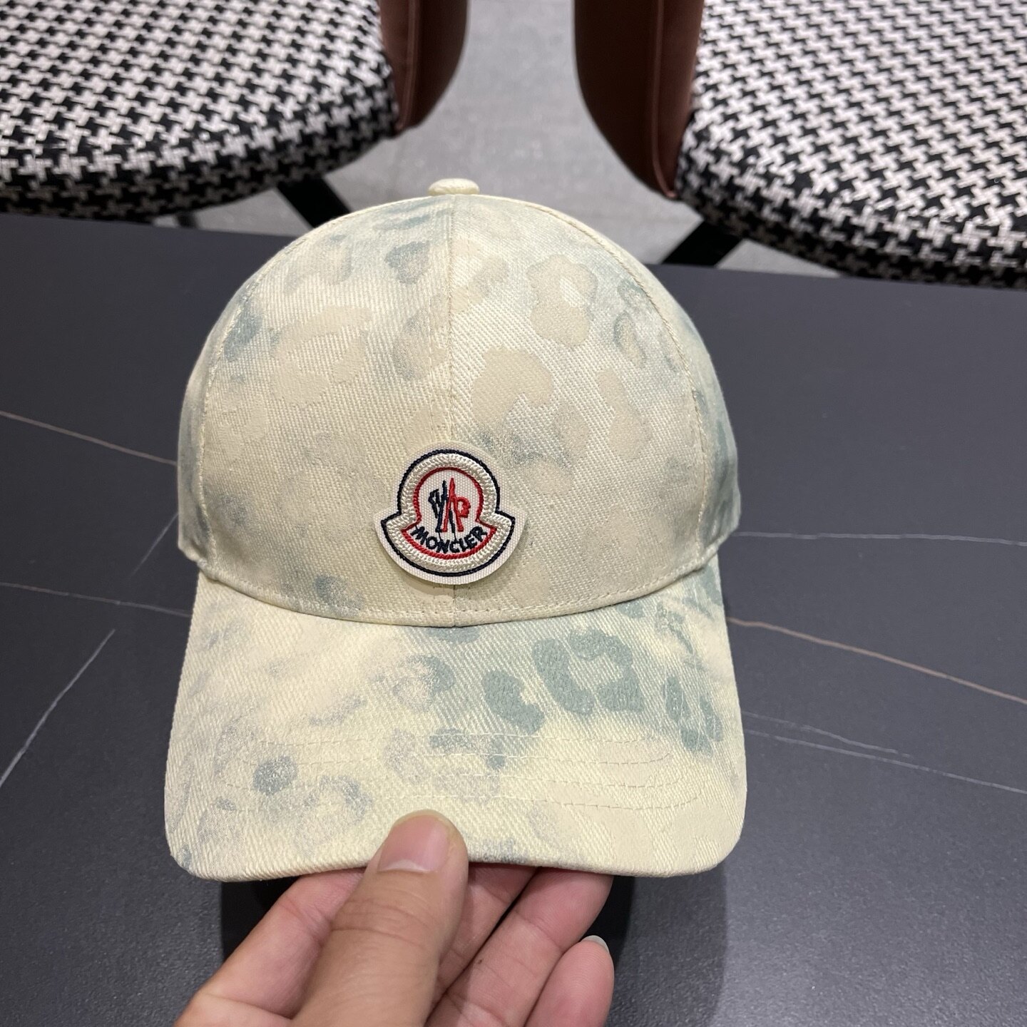Moncler Moncler Light‑Green Leopard‑Print Embroidered Baseball Cap