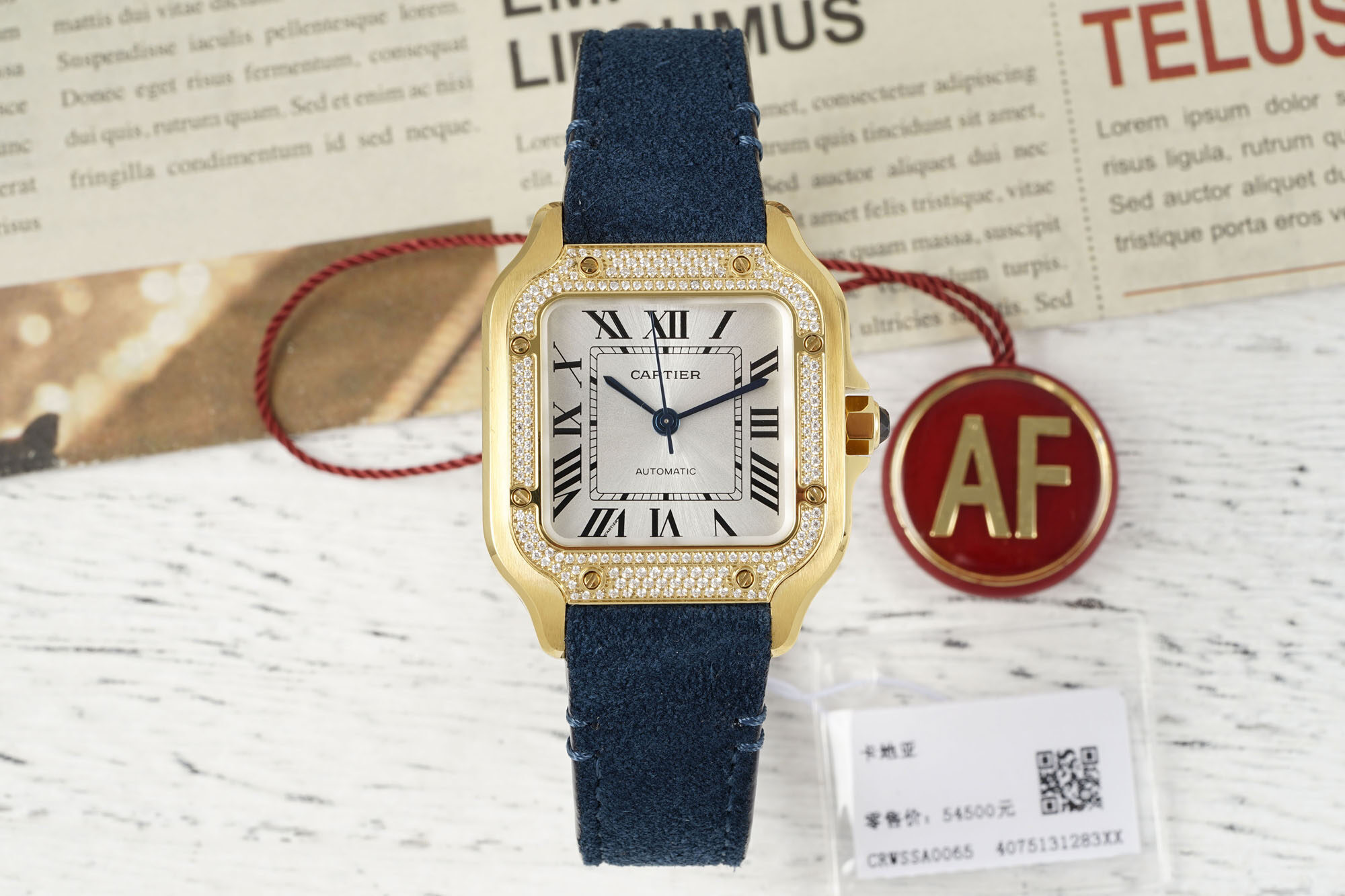 Cartier Cartier Panthere Gold Diamond Silver Dial Navy Suede Automatic Watch