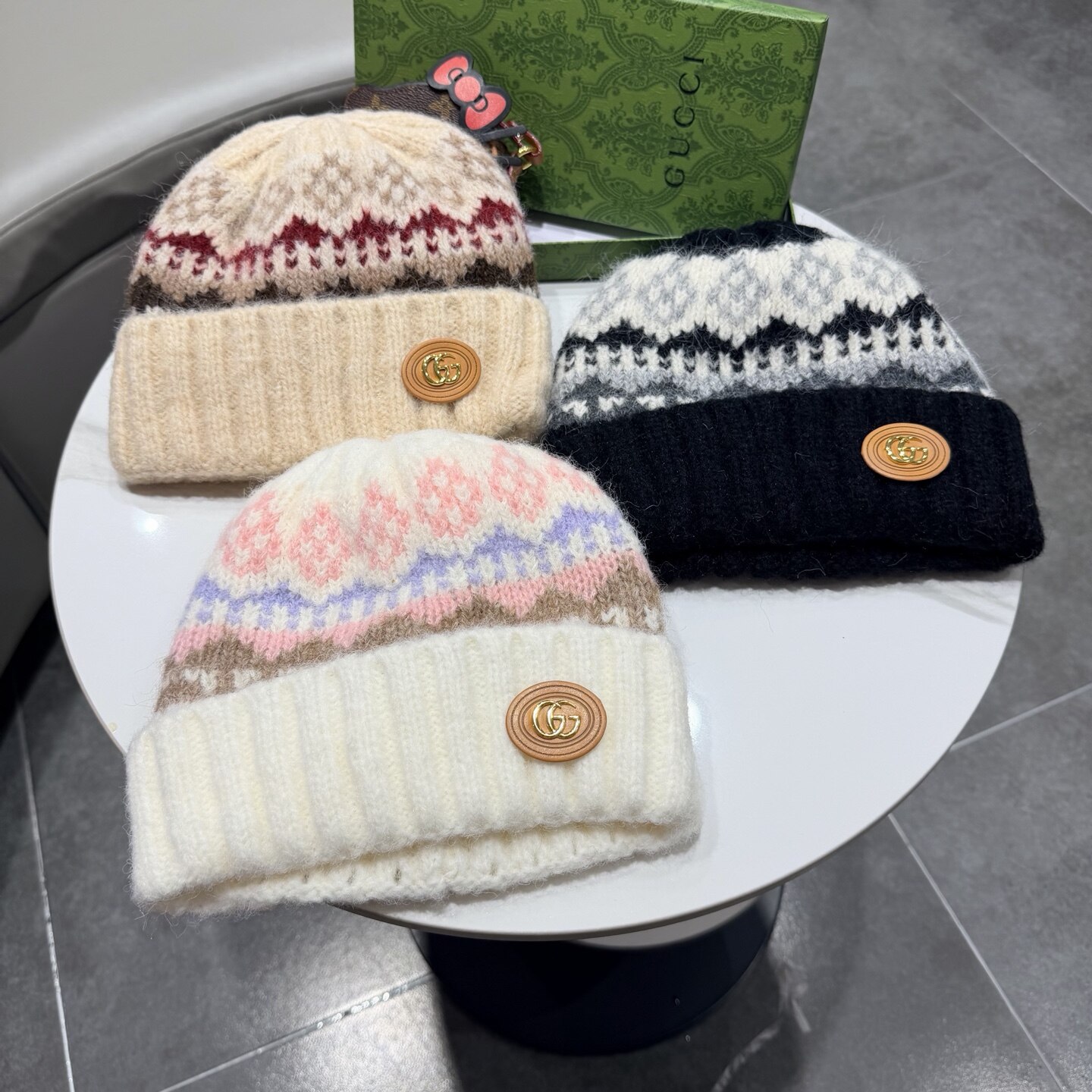 Gucci Gucci Fair‑Isle Jacquard Metal‑Logo Cuffed Knit Beanie