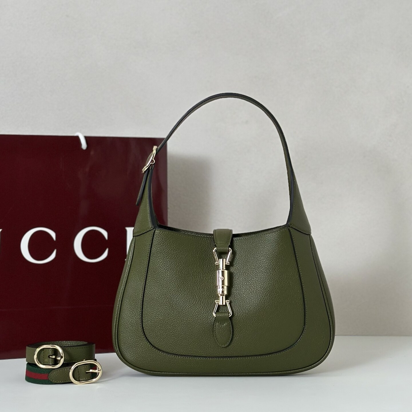 Gucci Gucci Jackie 1961 Green Leather Hobo Bag with Strap