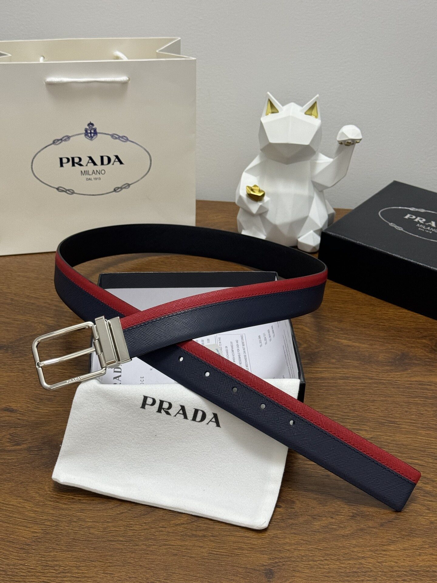 Prada Prada Color‑Block Pin‑Buckle Reversible Leather Belt