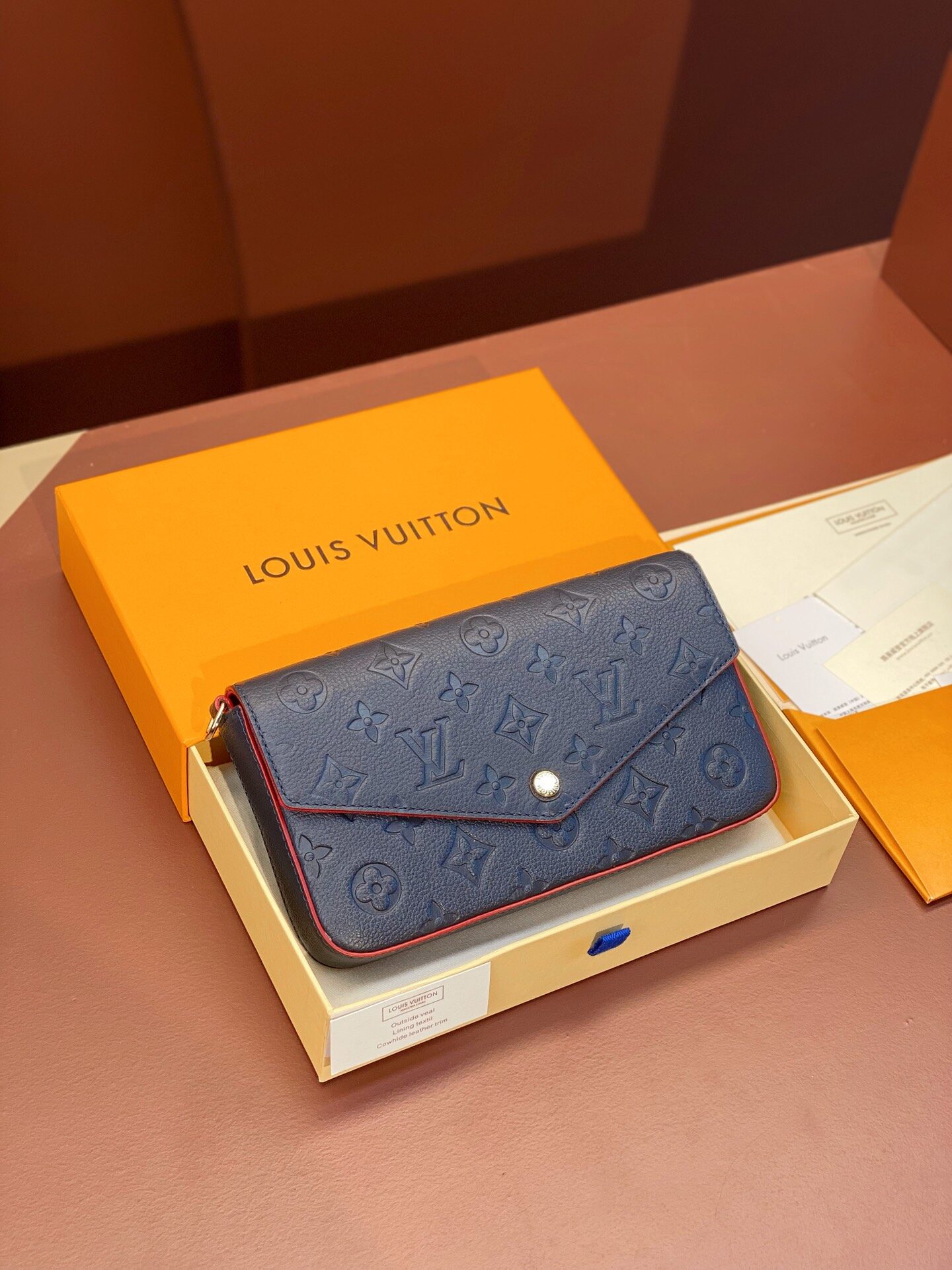 Louis Vuitton LV Navy Empreinte Envelope Chain Crossbody Wallet