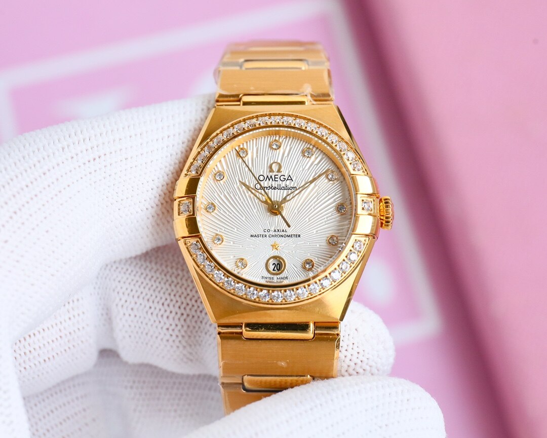 Omega Omega Constellation Gold Diamond Silver Dial Bracelet Ladies Watch