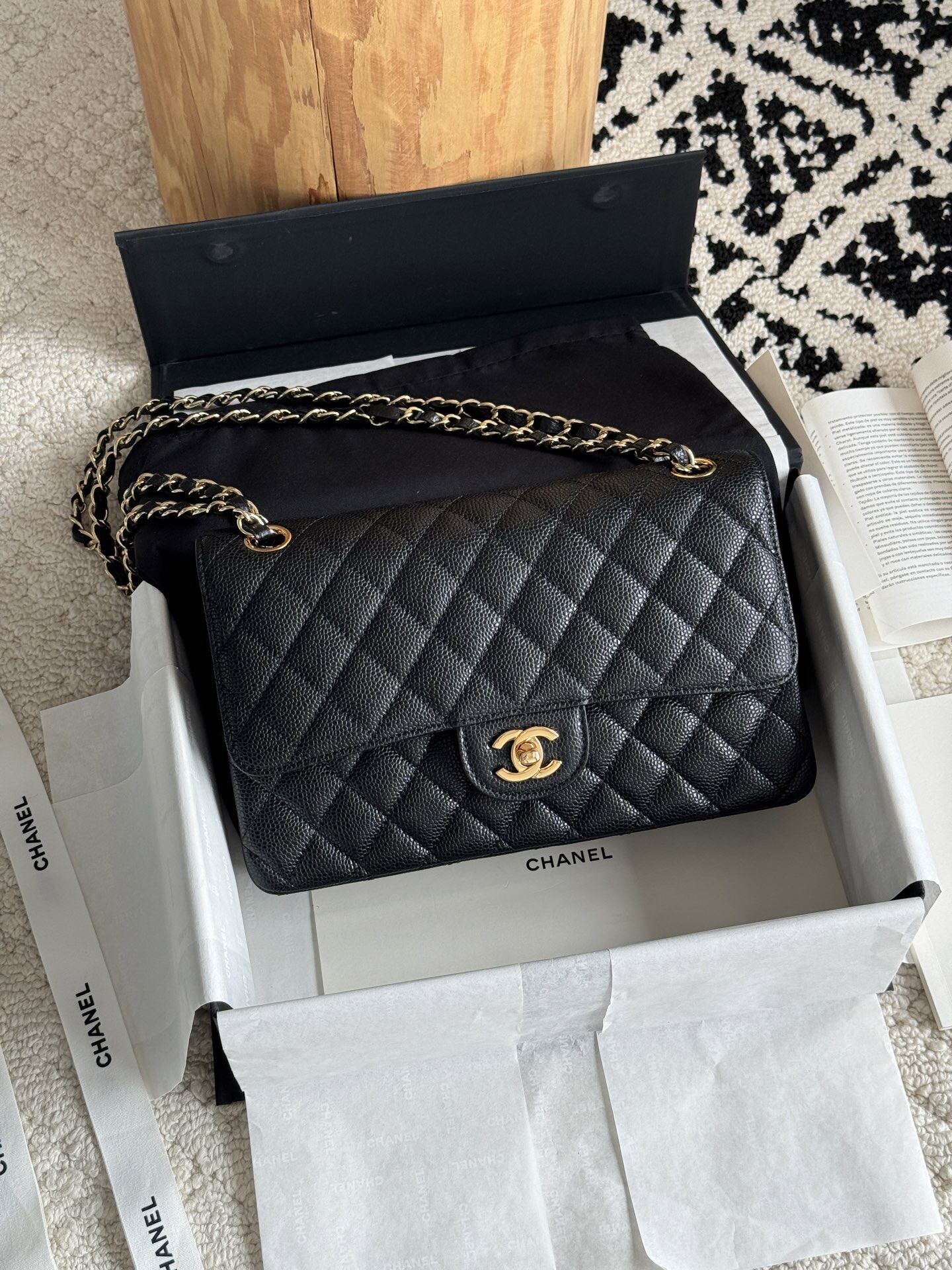 Chanel Chanel Black Caviar Gold Classic Flap Medium Bag