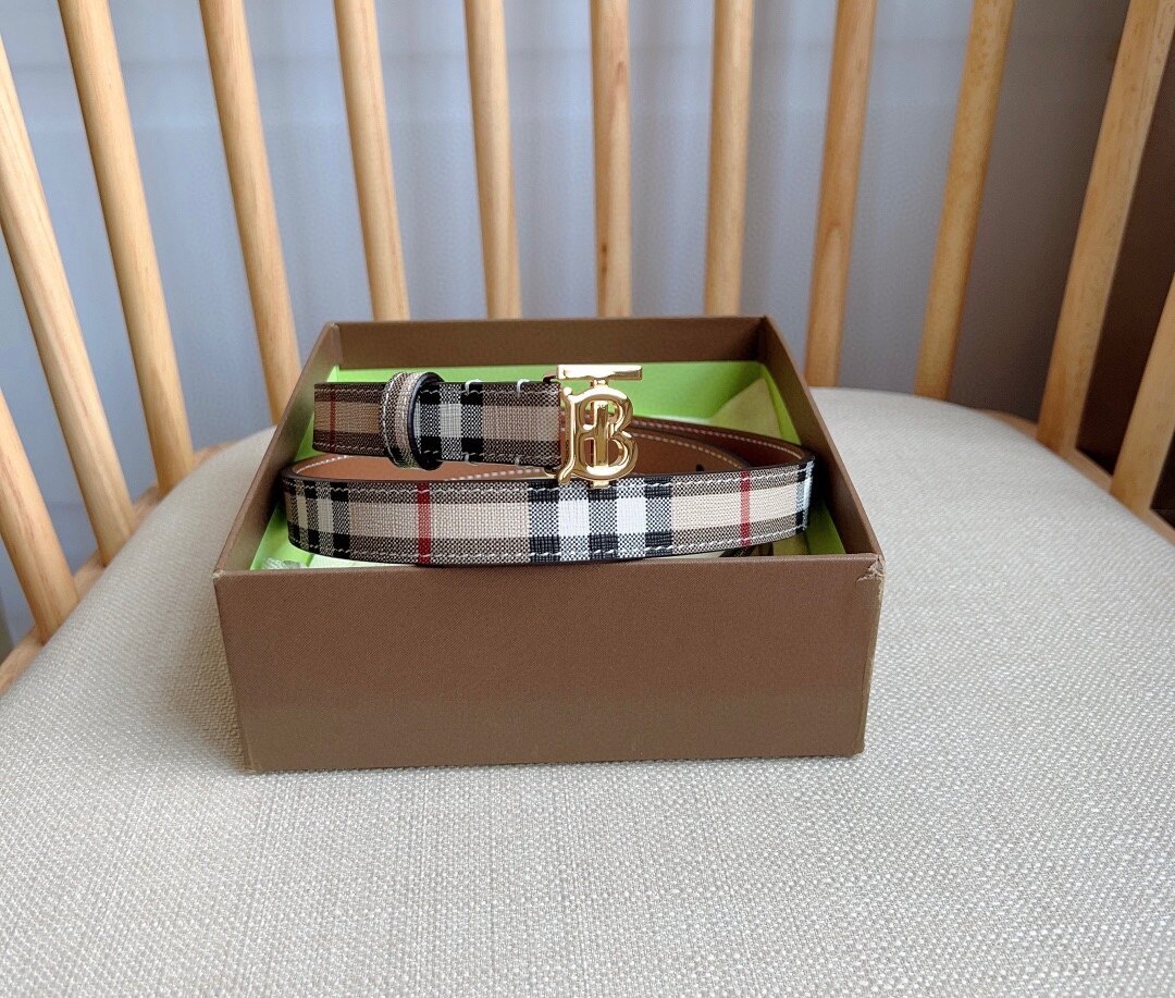 Burberry Burberry TB Gold‑Tone Vintage Check Thin Belt