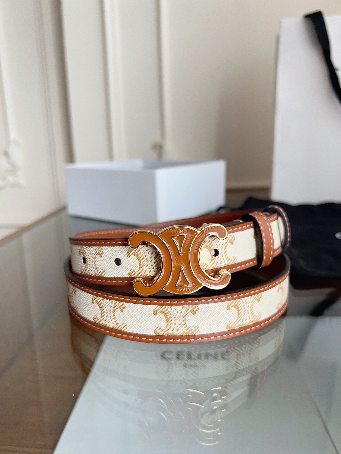 Celine Celine Triomphe Buckle Monogram Canvas & Leather Belt