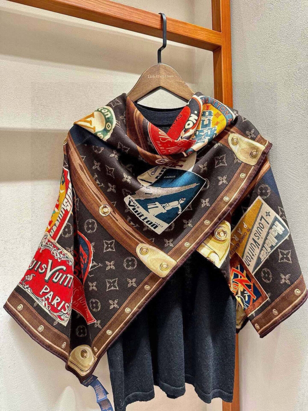 Louis Vuitton LV Vintage Travel‑Label Print Silk‑Wool Shawl