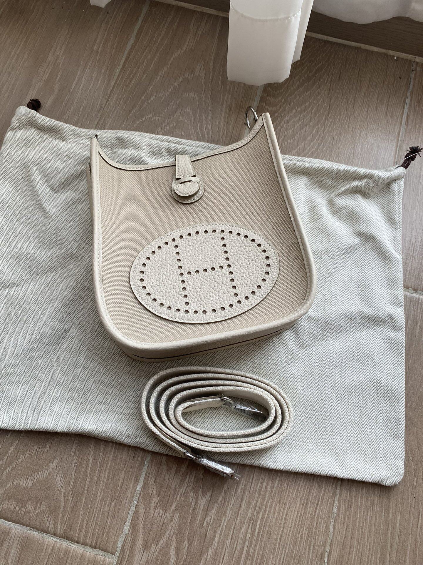 Hermès Hermès Evelyne Mini Cream Canvas Leather Crossbody Bag