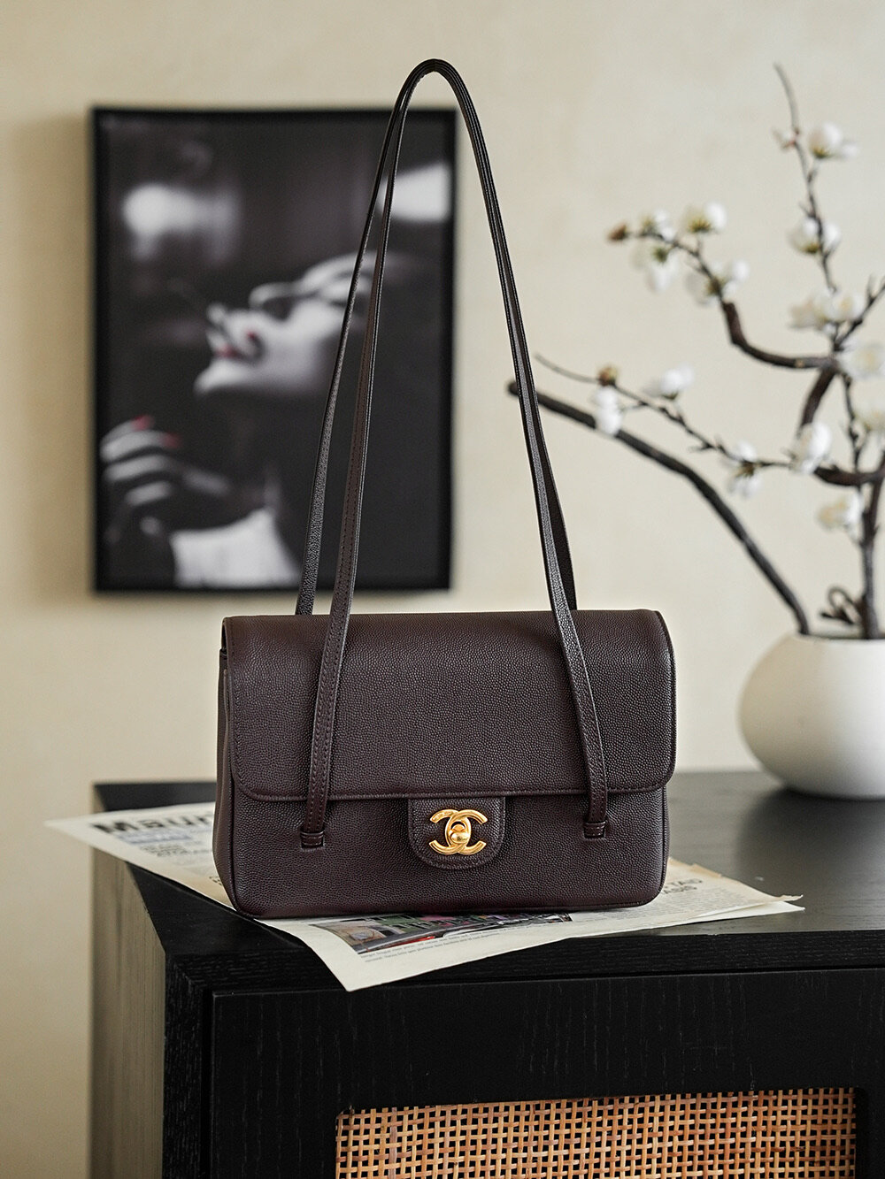 Chanel Chanel Dark Brown Caviar CC Turnlock Shoulder Bag