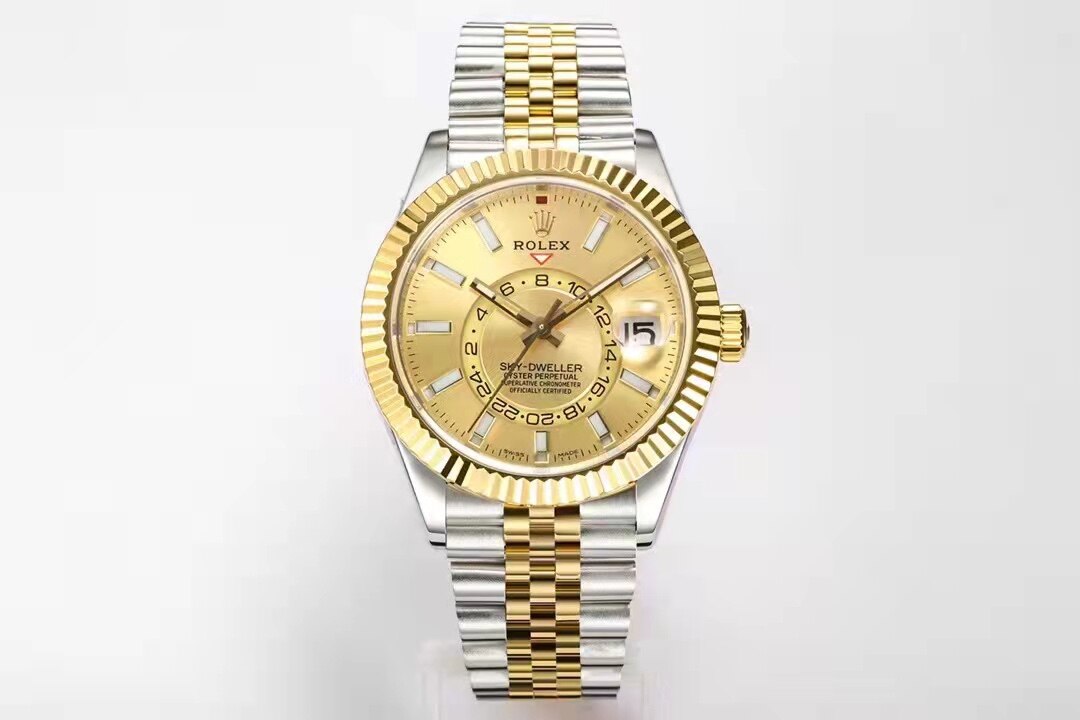 Rolex  Rolex Sky-Dweller Two-Tone Fluted Bezel Champagne Dial Jubilee Bracelet Annual Calendar Watch