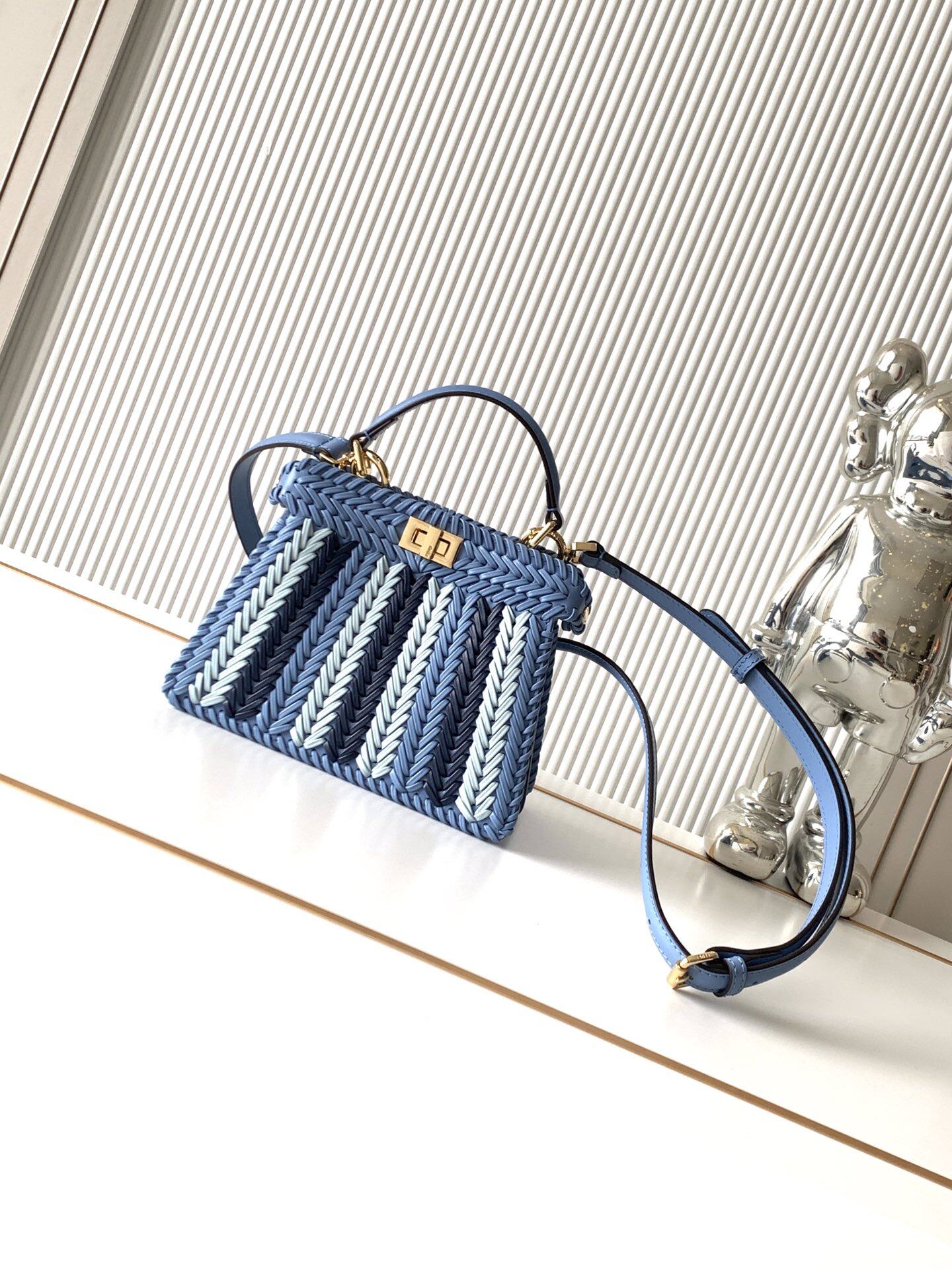 Fendi Fendi Blue Two-Tone Woven Mini Peekaboo Handbag Crossbody Bag