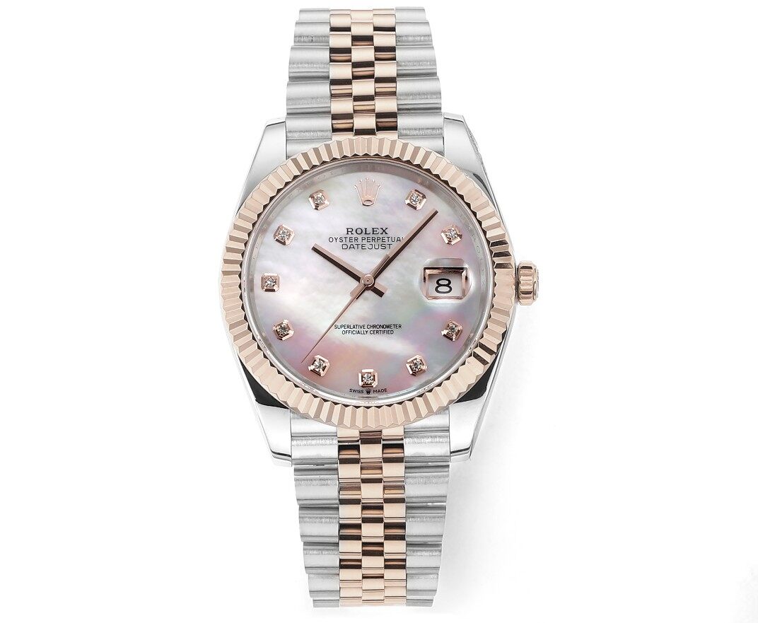 rolex-datejust-rose-gold-two-tone-mop-diamond-jubilee-watch Rolex Datejust Two-Tone Rose Gold Fluted Bezel MOP Diamond Dial Jubilee Bracelet Watch