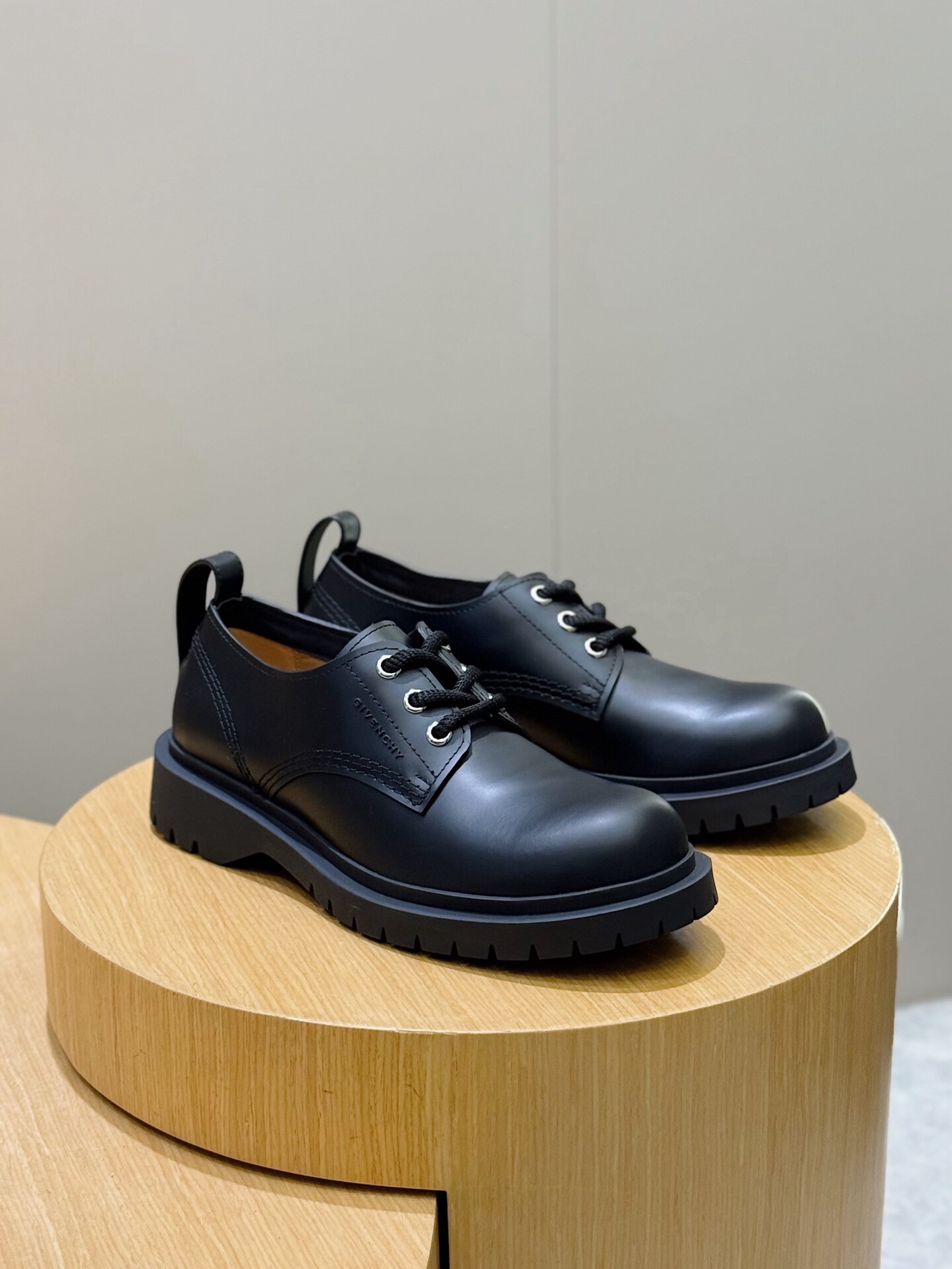 Celine  Black Smooth Leather Lug Sole Lace-Up Elevated Derby Shoes