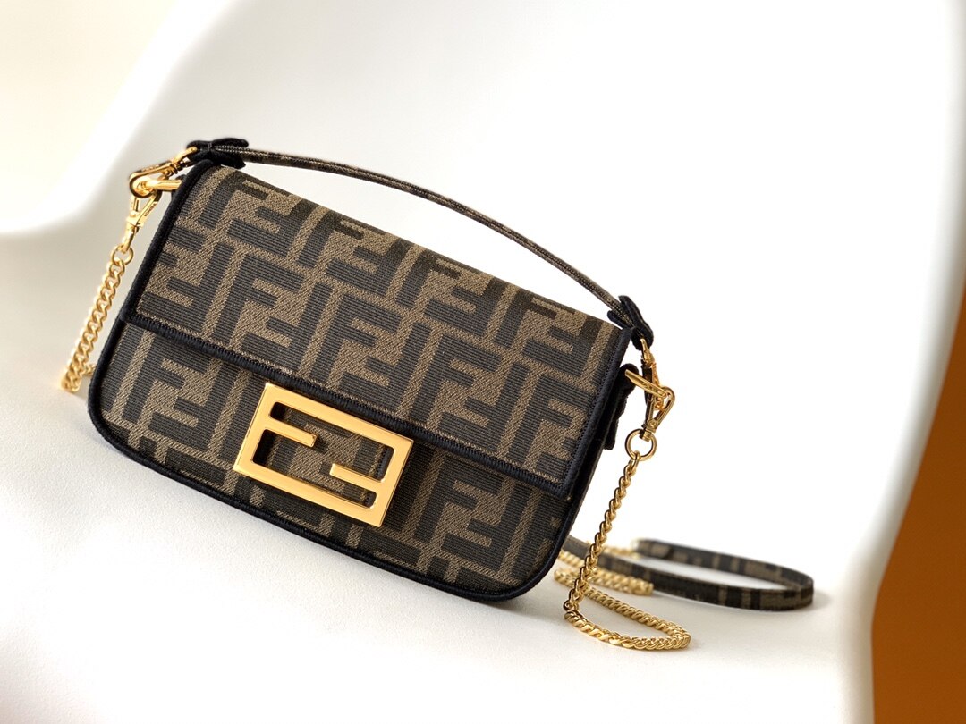Fendi Fendi FF Jacquard Mini Baguette Handbag With Chain Strap