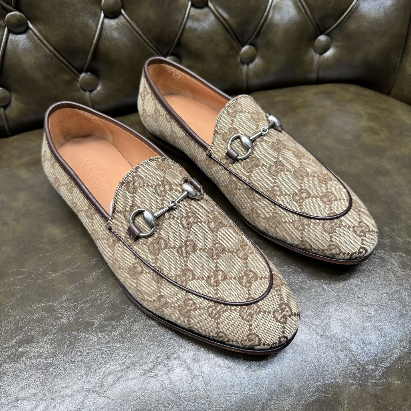 Gucci Classic GG Canvas Silver Horsebit Slip-On Men Loafers