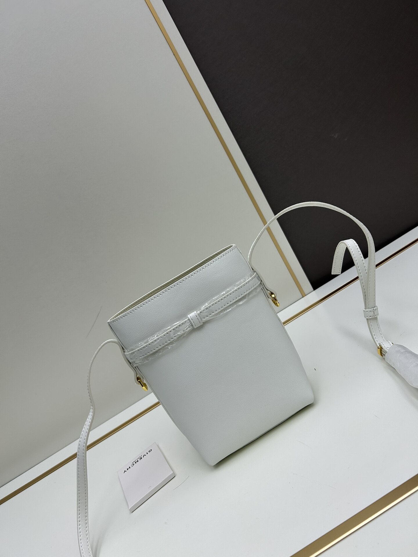 Givenchy White Smooth Leather Belt-Buckle Mini Vertical Bucket Crossbody Bag