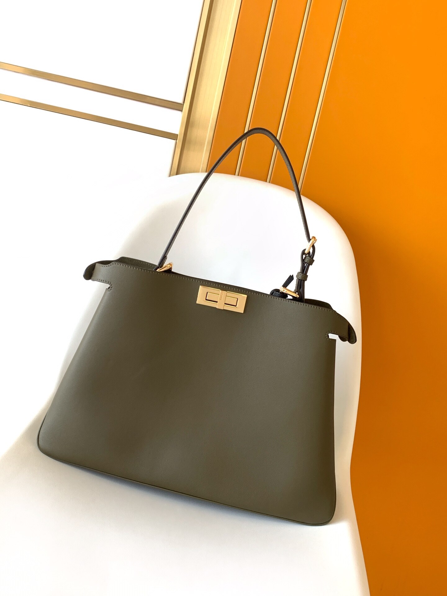 Fendi Fendi Olive Green Smooth Calfskin Medium Peekaboo Tote Handbag