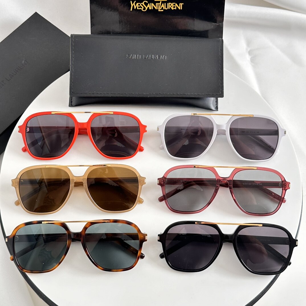 YSL YSL Saint‑Laurent Double‑Bridge Pilot Acetate Sunglasses