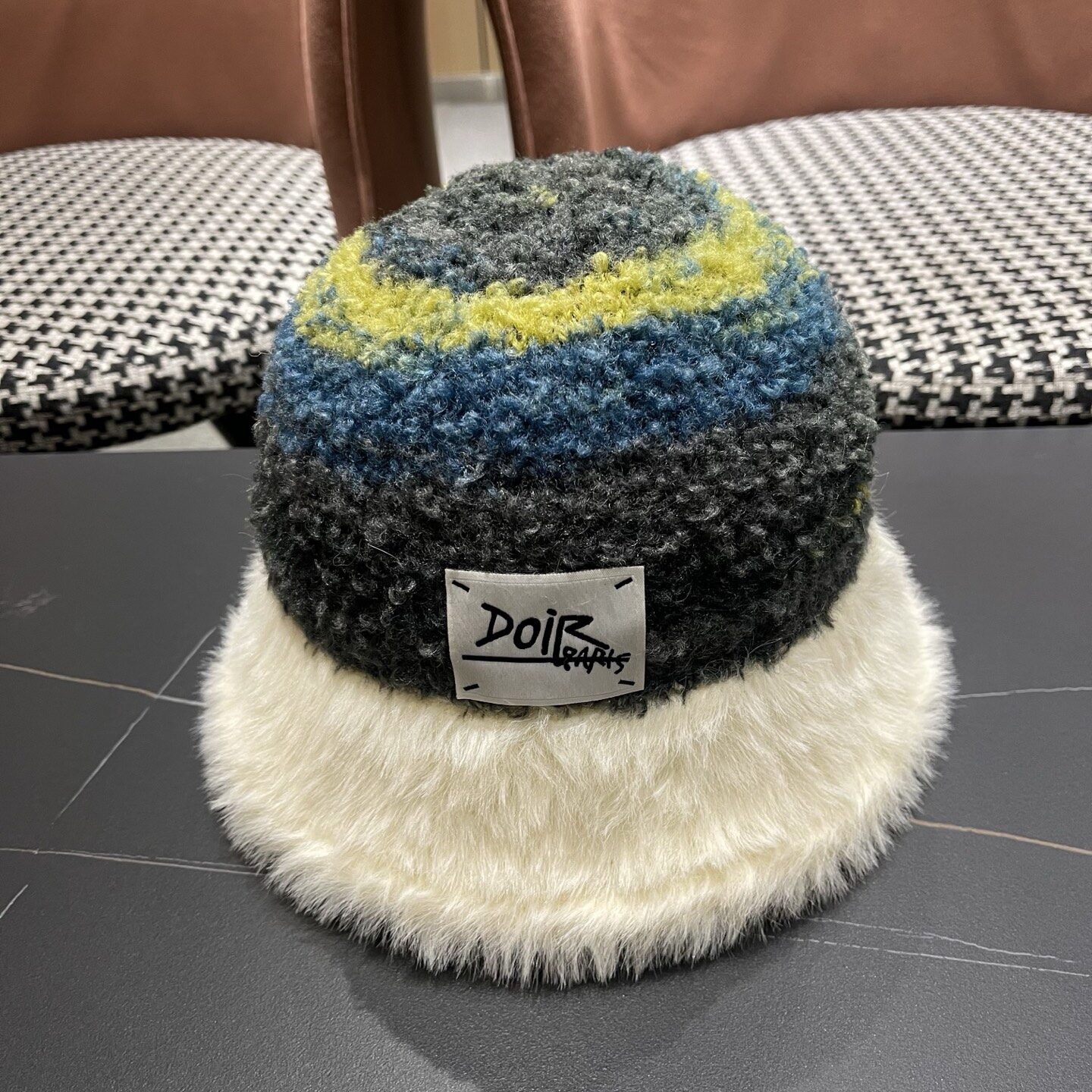 Dior Dior Color‑Block Bouclé Faux‑Fur Spliced Bucket Hat