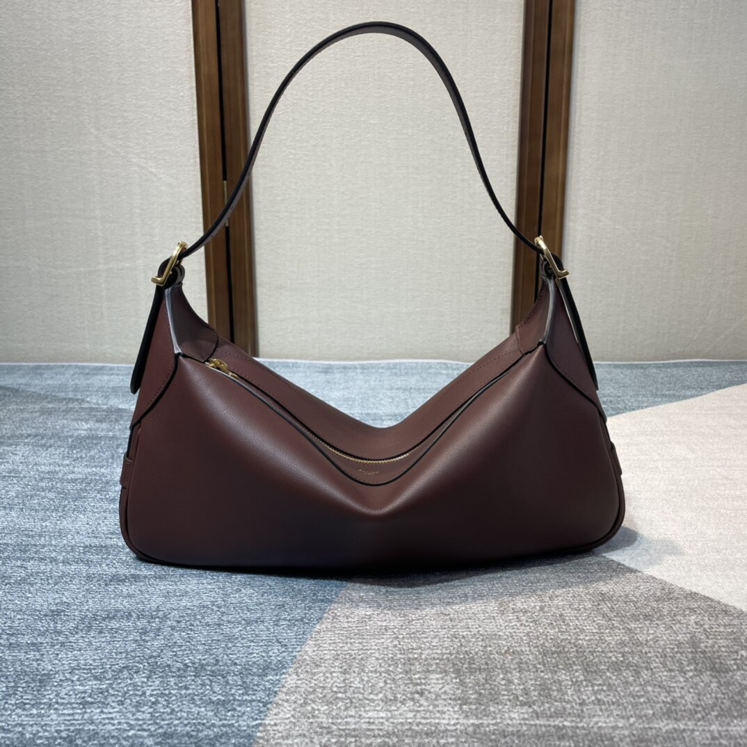 Celine Burgundy Smooth Leather Large Ava Zip Crescent Hobo Shoulder Bag