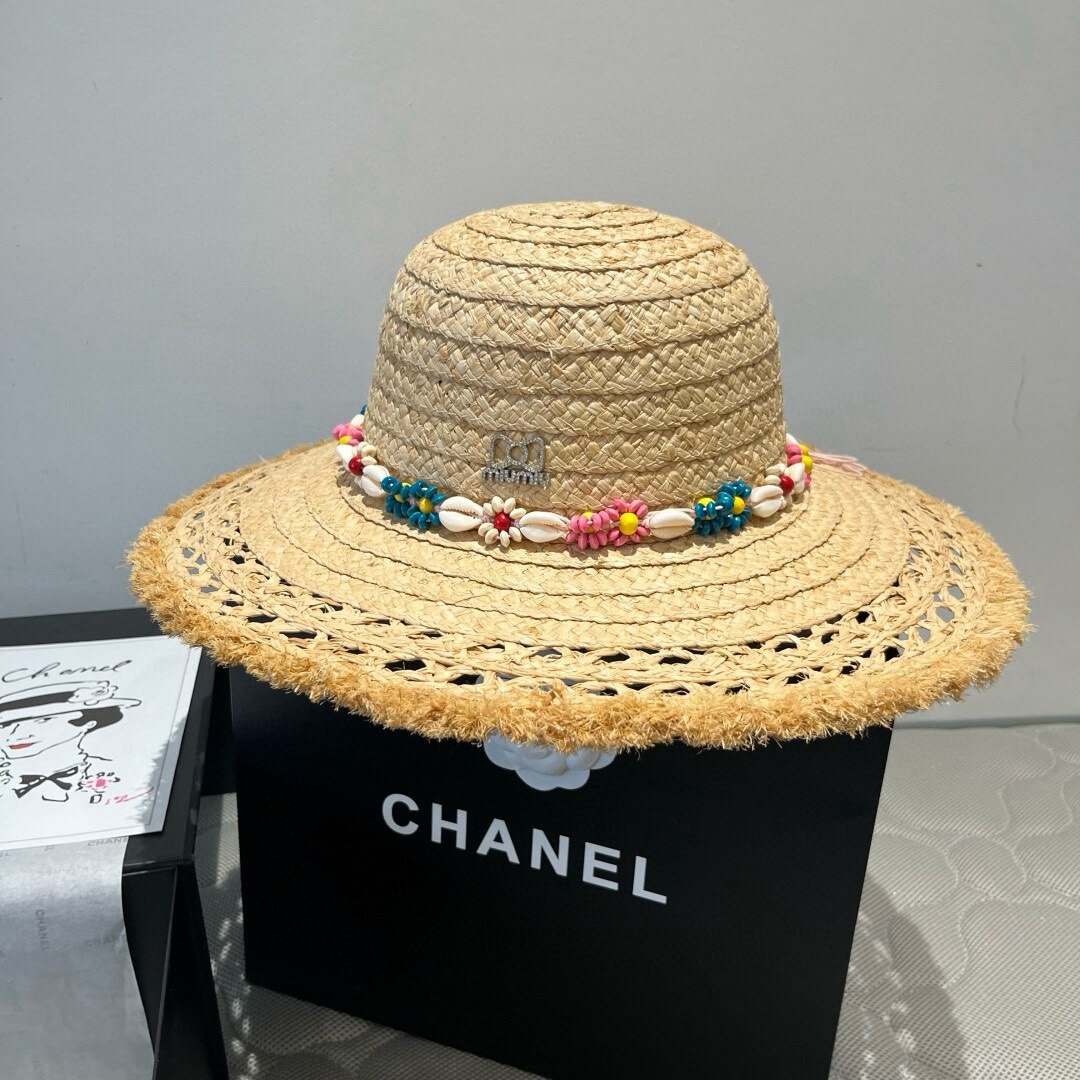 Miu Miu Miu Miu Shell‑Bead Fringe‑Trim Straw Sun Hat