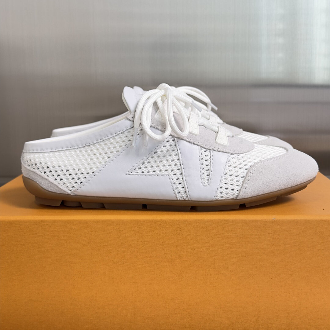 Louis Vuitton White Breathable Mesh Suede Panel LV Logo Backless Mule Sneakers