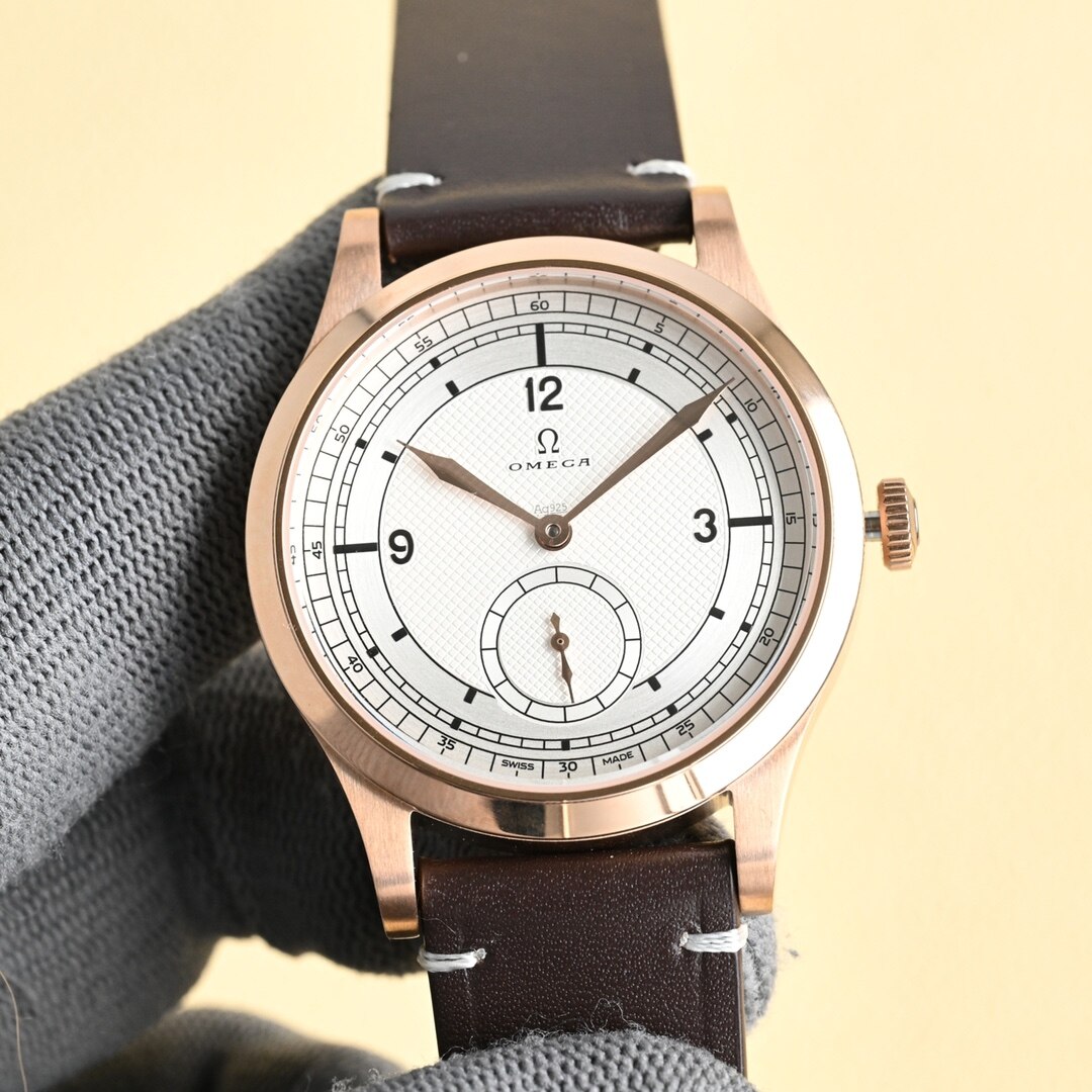 Omega Omega Rose Gold Vintage White Dial Small‑Second Brown Leather Watch