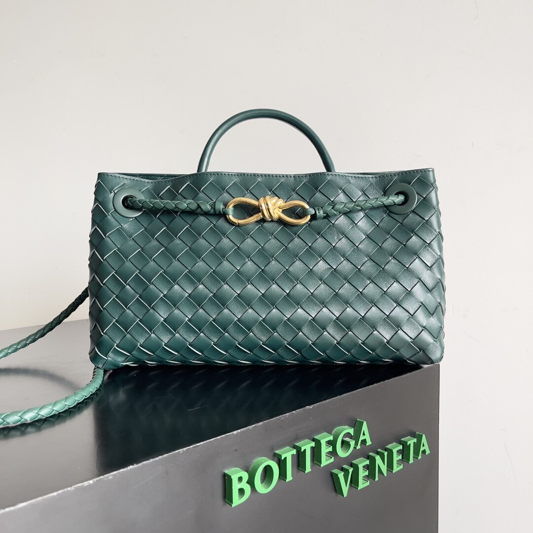 Bottega Veneta Forest Green Intrecciato Woven Knot Gold Buckle Hand & Crossbody Tote Bag