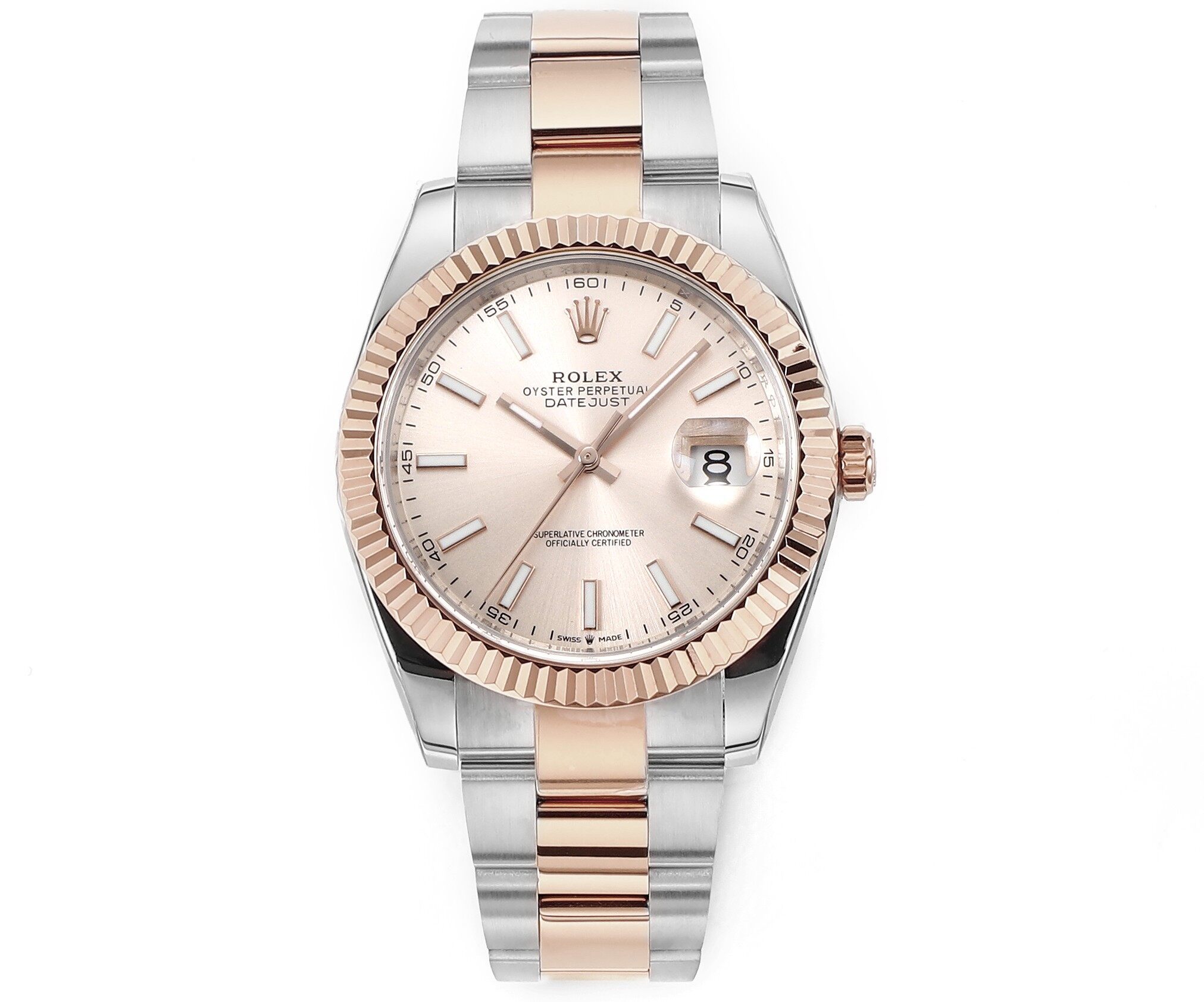 Rolex  Rolex Datejust Two-Tone Rose Gold Pink Dial Fluted Bezel Jubilee Bracelet Watch