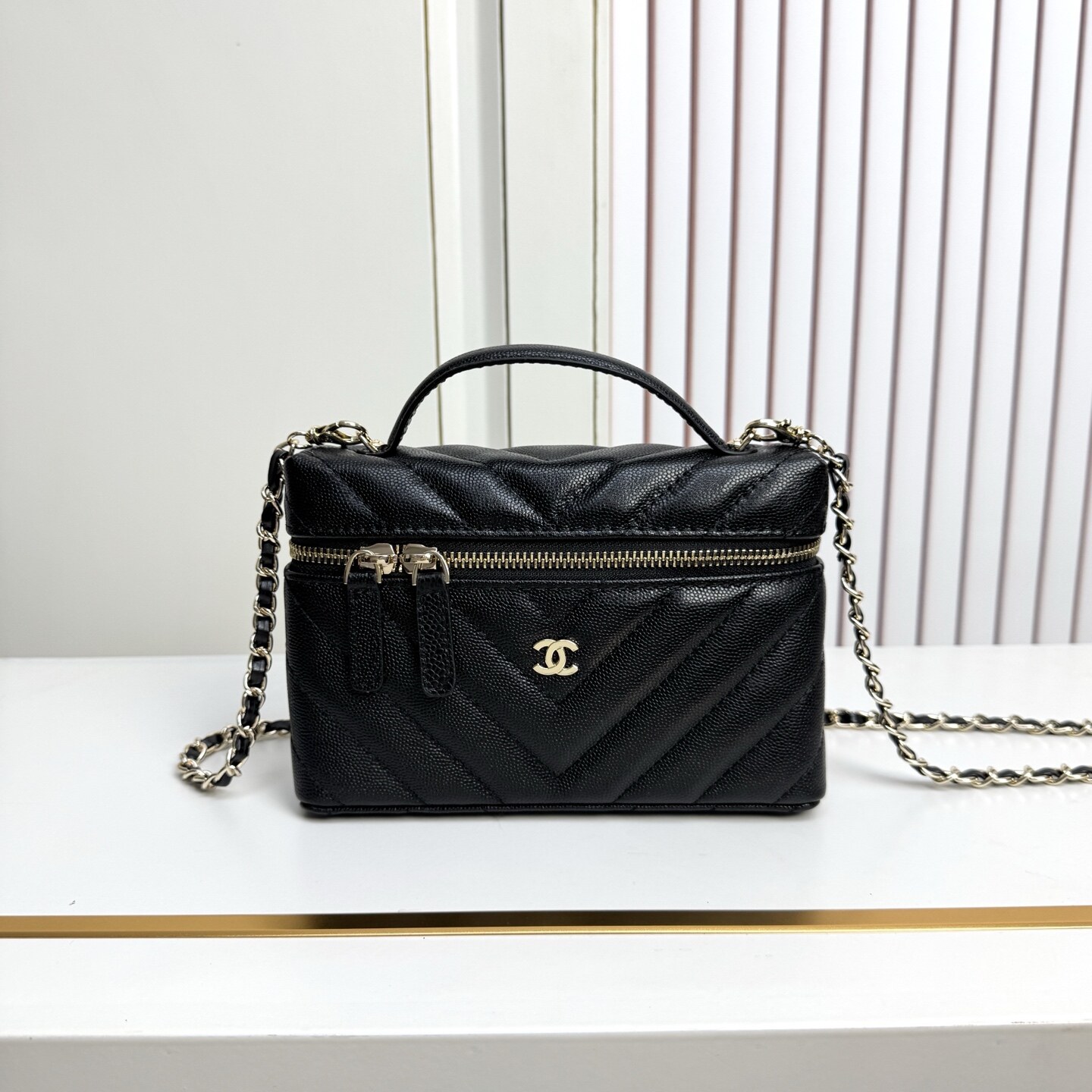 Chanel Chanel Black Caviar Chevron Vanity Case Bag