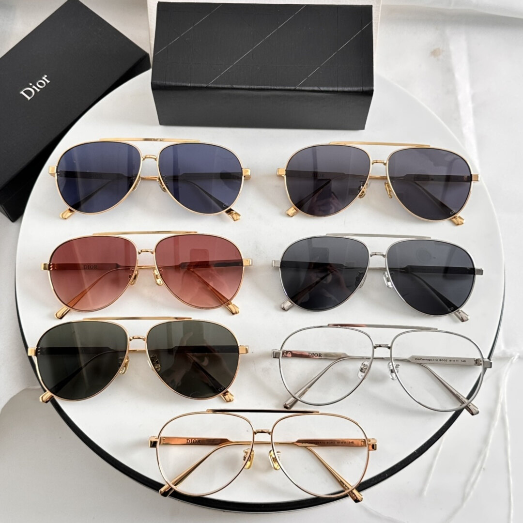 Dior  Dior Double‑Bridge Aviator Metal Sunglasses