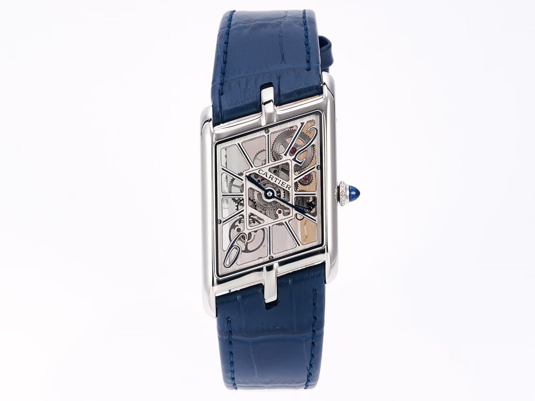 Cartier Cartier Tank Skeleton Steel Deep Blue Alligator Leather Square Mechanical Watch