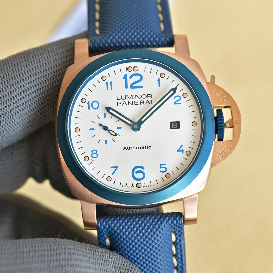 Panerai Panerai Luminor Rose‑Gold Blue‑Bezel Canvas Men Watch