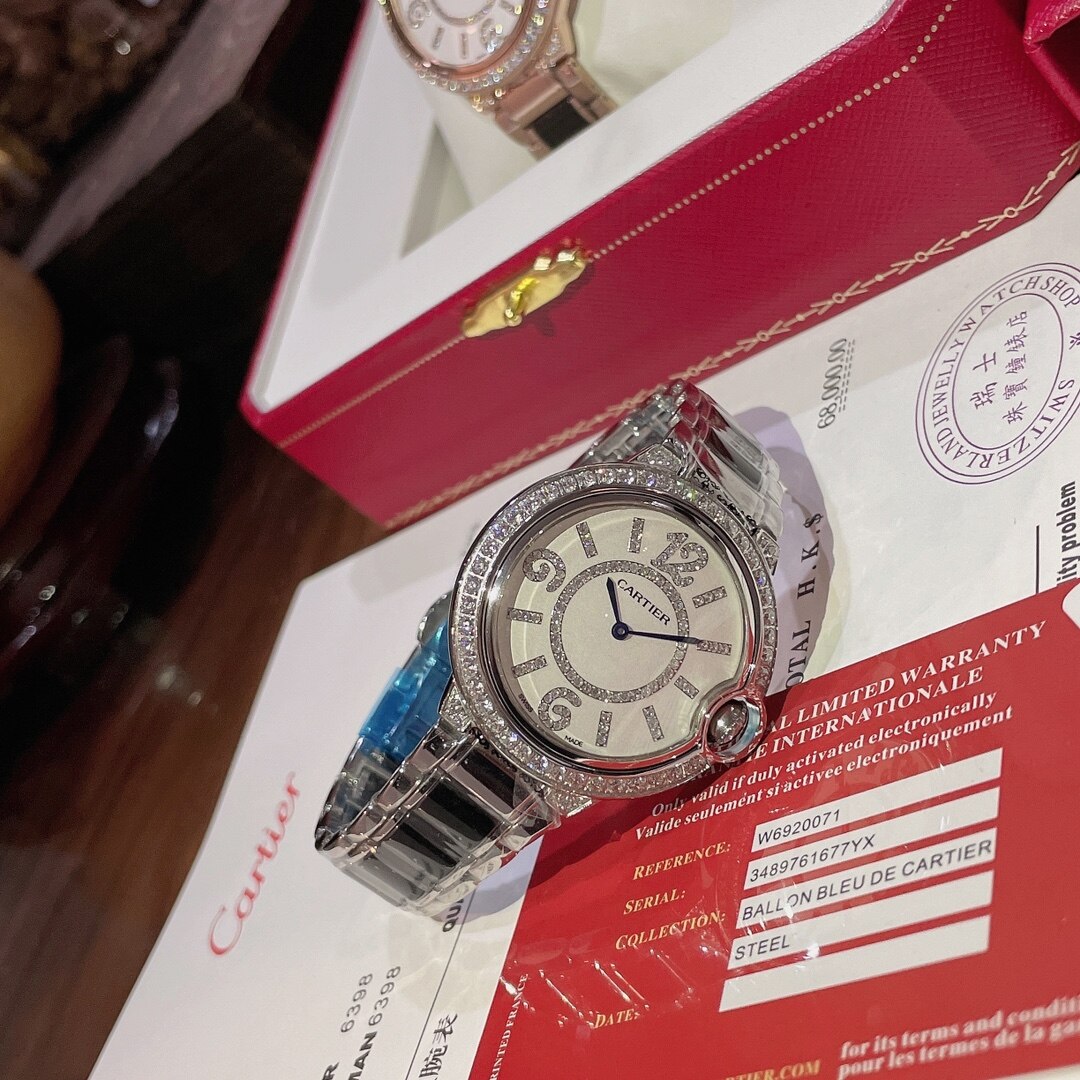 Cartier Cartier Ballon Bleu Steel Diamond Bezel Diamond Numeral Dial Metal Bracelet Automatic Ladies Watch
