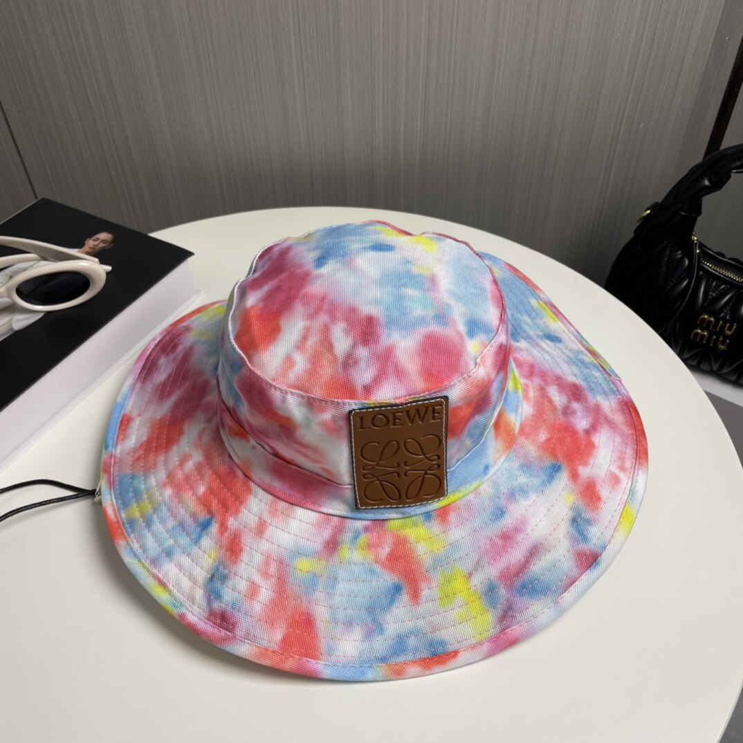 Loewe Loewe Tie‑Dye Leather‑Patch Wide‑Brim Bucket Hat