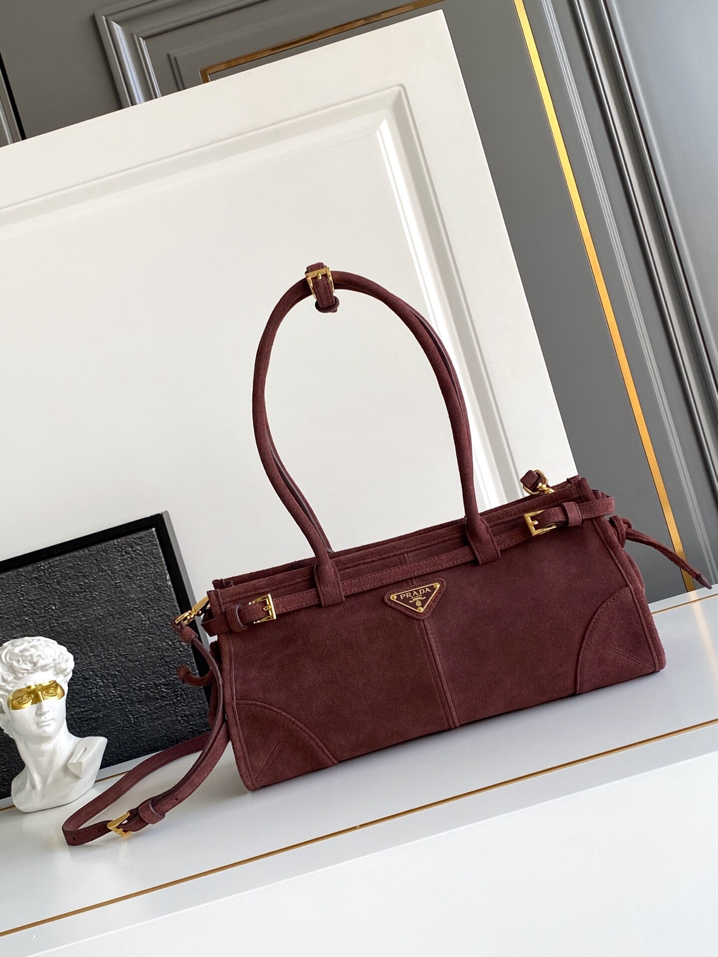 Prada Prada Burgundy Suede Vintage Long Baguette Hand & Crossbody Bag
