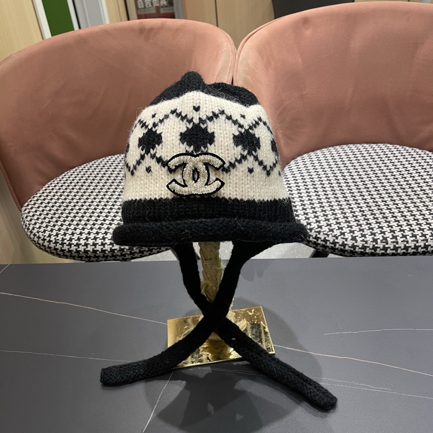 Chanel Chanel Fair‑Isle Jacquard Ear‑Flap Knit Hat