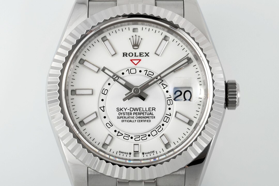 Rolex Rolex Sky-Dweller Steel Fluted Bezel White Dial Jubilee Bracelet Annual Calendar WatchThe 42MM Oyste
