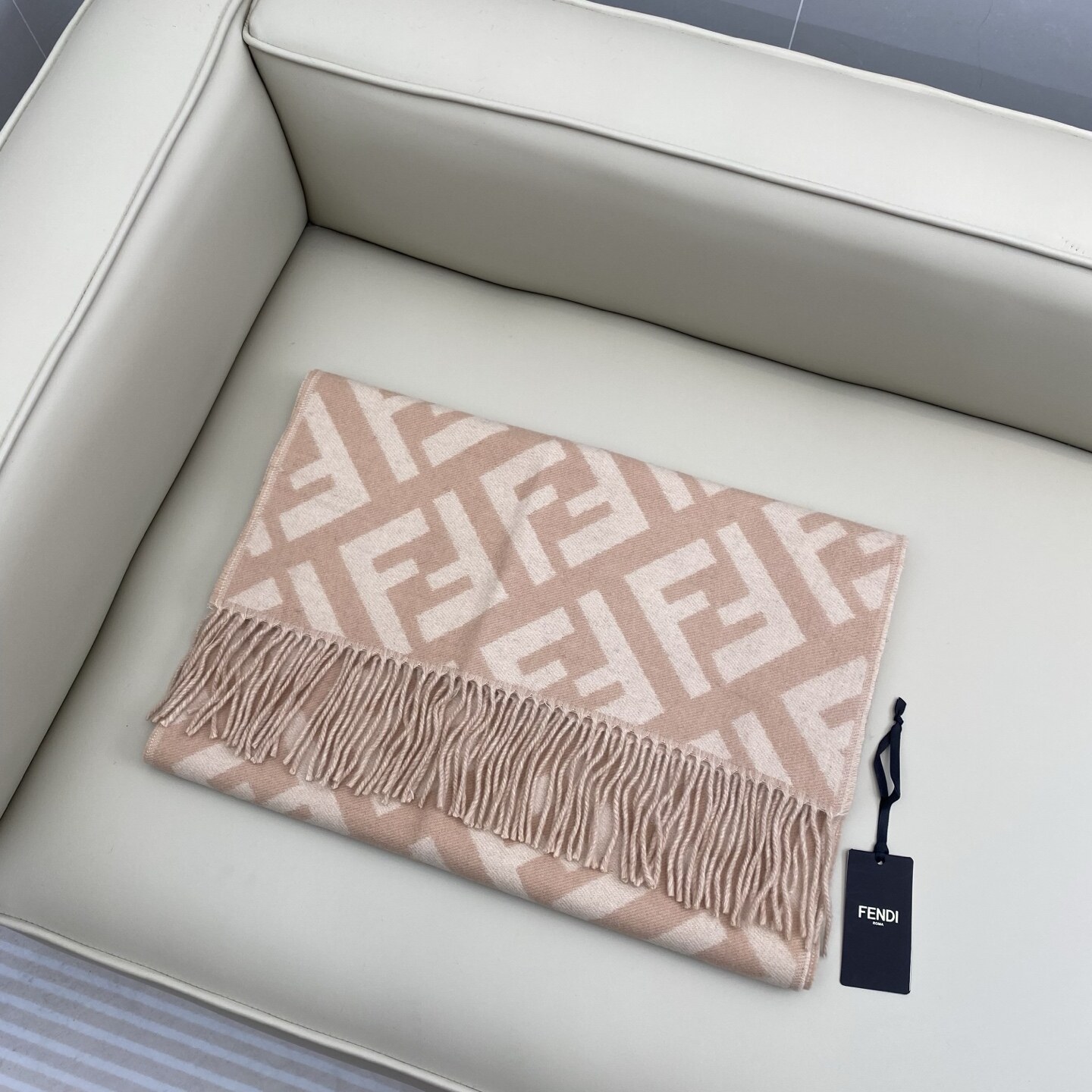 Fendi Fendi Light Pink FF Monogram Tassel Scarf