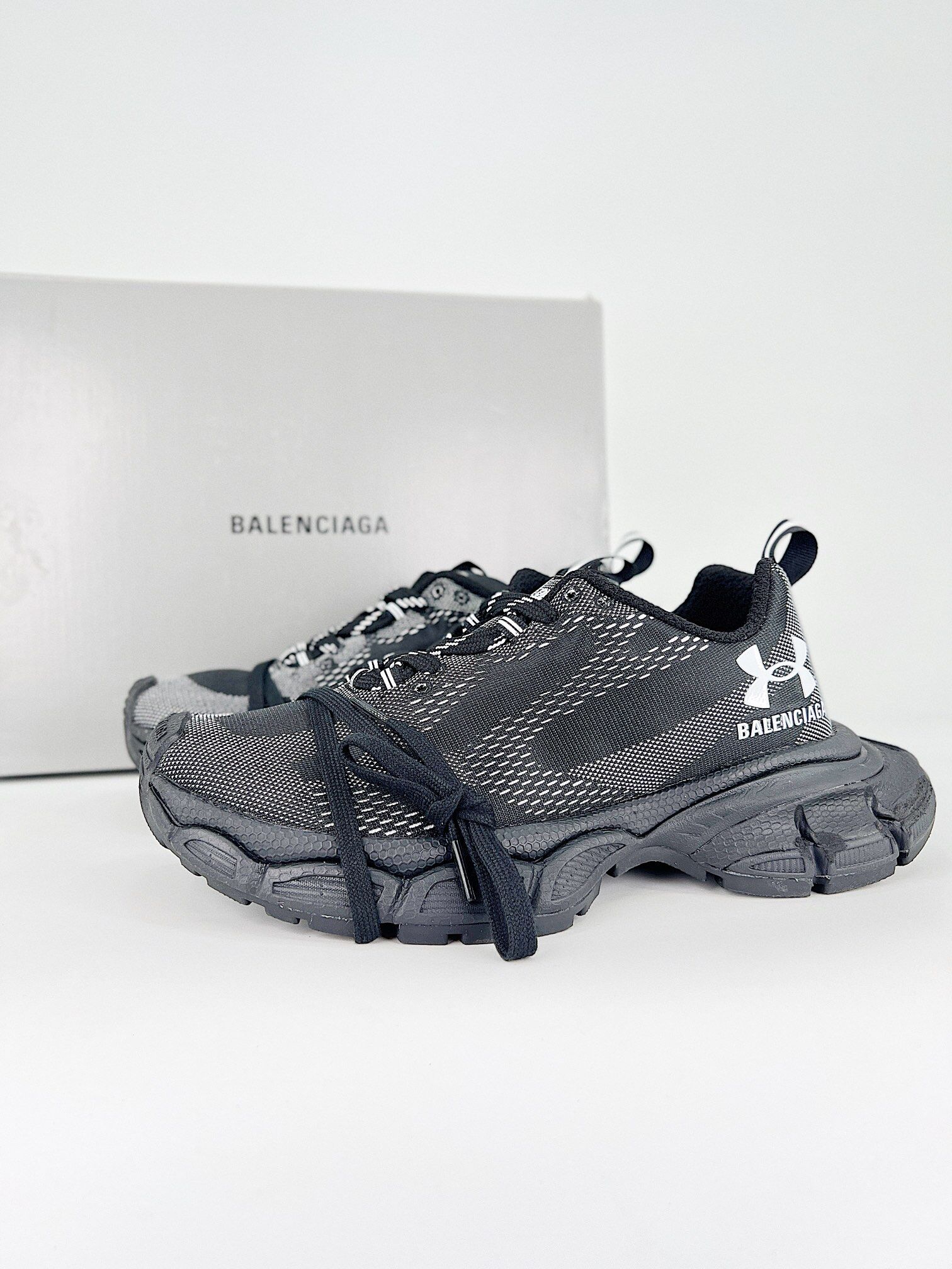Balenciaga Black Grey Knit Balenciaga x Under Armour Collab 3XL Chunky Dad Sneakers