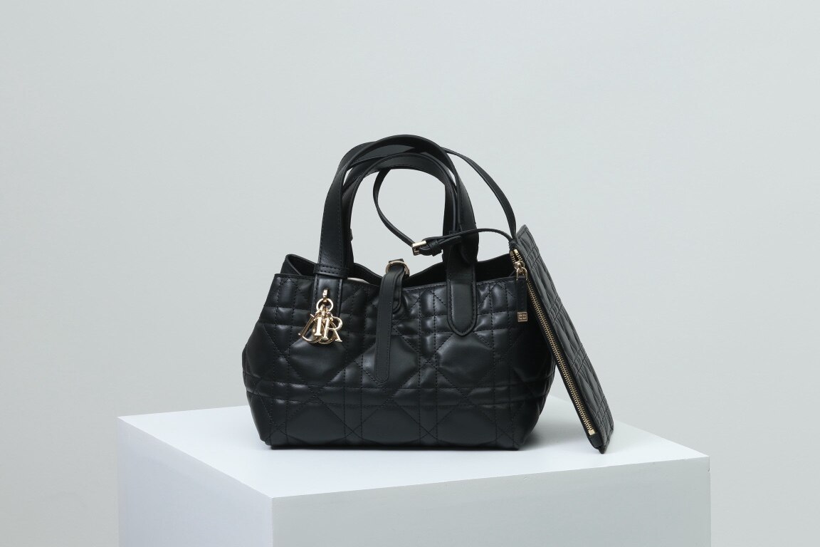Dior Dior Black Cannage Quilt Mini Tote Handbag With Matching Pouch